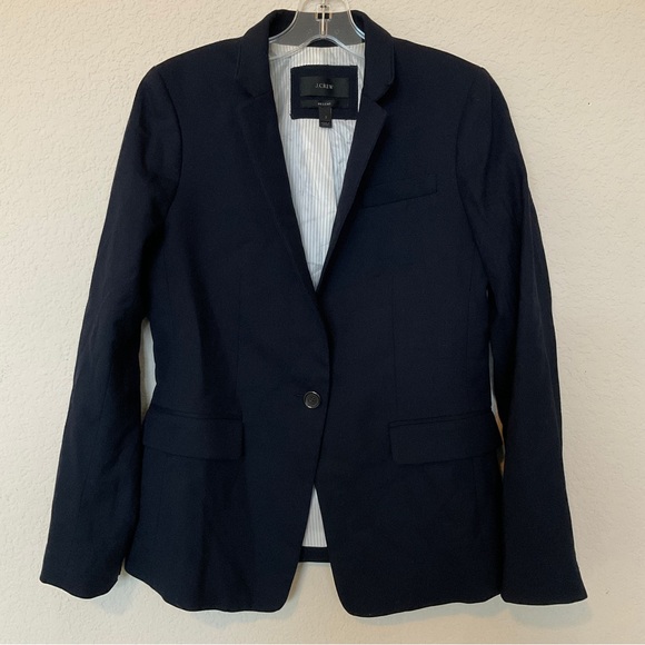J. Crew Tall Regent Wool Flannel Blazer Dark Navy Fitted Lined Popped Collar EUC - Picture 10 of 16